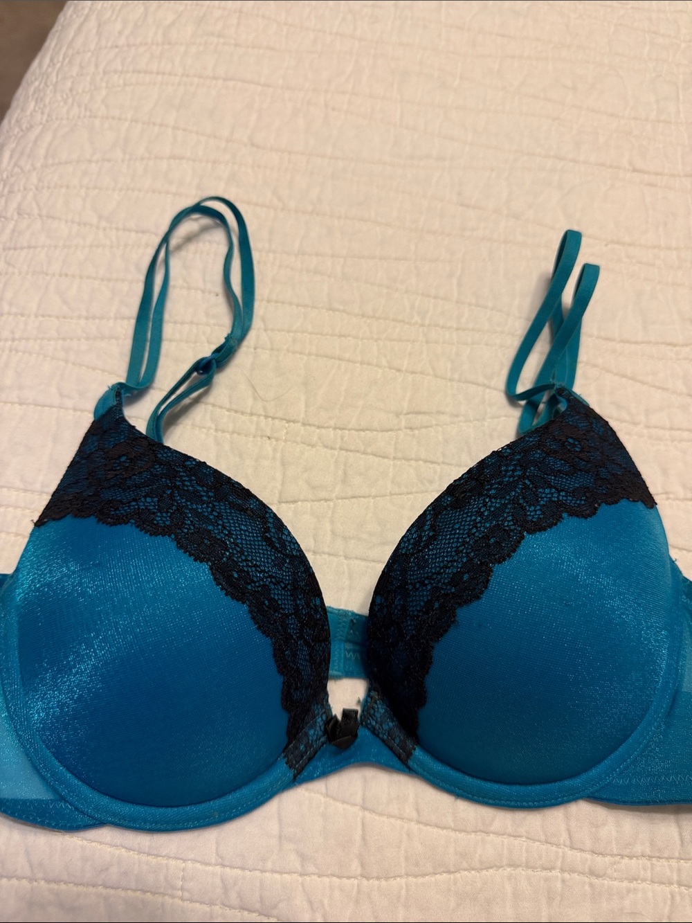 Teal Lace Trim Push-Up Bra